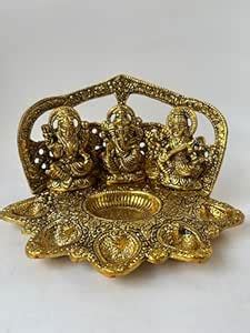 Buy Golden Brass Idol Set of 5 Jyot Diya with Lakshmi, Ganesh, and ...