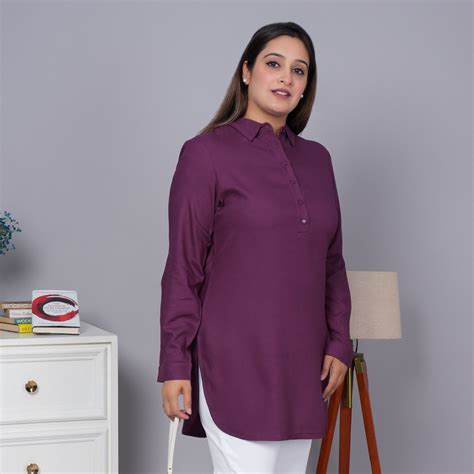 Dark purple long line shirt for women, casual & formal shirt for women.