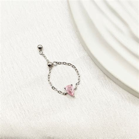 Pink Droplet Chain Ring 925 Silver – Katha