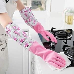 RBGIIT Reusable PVC FlockLined Long Elbow Length Gloves for Kitchen ...