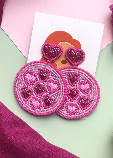Get Pink Beaded Heart Earrings at ₹ 550 | LBB Shop