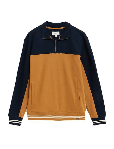 Buy Pure Cotton Half Zip Sweatshirt at Marks & Spencer
