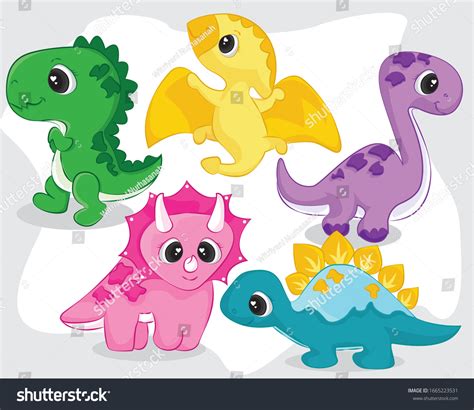 Stock vektor „Vector Set Cute Dinosaurs Names Isolated“ (bez autorských ...