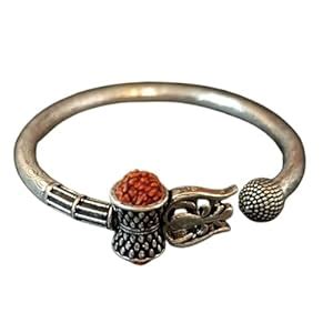 Ahilya Jewels 92.5 Sterling Silver Shiva Trishul Rudraksha Kada For Men ...