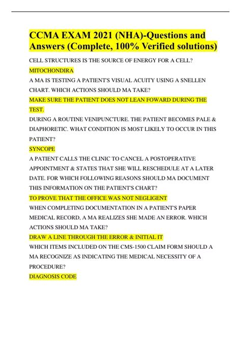 CCMA EXAM 2021 (NHA)-Questions and Answers (Complete, 100% Verified ...