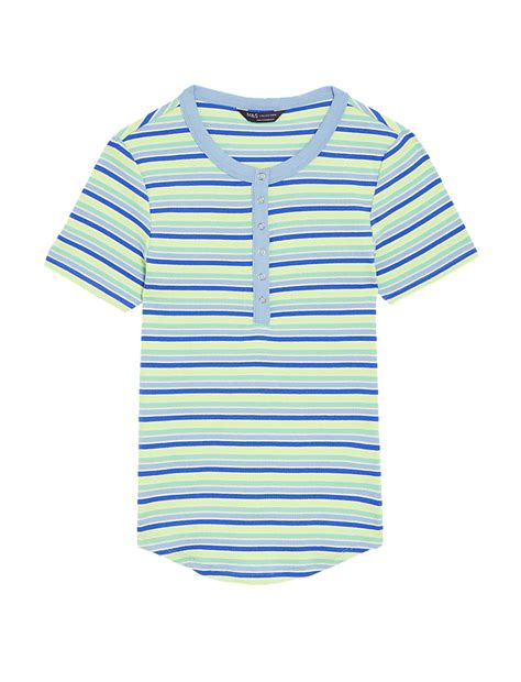 Buy Cotton Rich Ribbed Striped Henley Top at Marks & Spencer