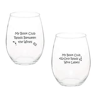Buy Funny Unique Stemless 15 oz Wine Glass (2, Book Club Combo) Online ...
