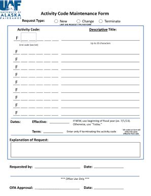 Fillable Online uaf Activity Code Maintenance Form - uaf Fax Email ...