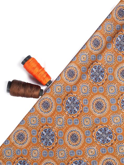 Mustard Ajrak Screen Print Modal Satin Fabric – Tirumala Designers