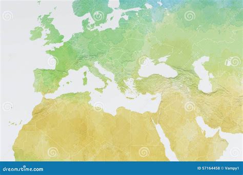 Map Of Europe, North Africa And Middle East, Relief Map Stock Illustration - Image: 57164458