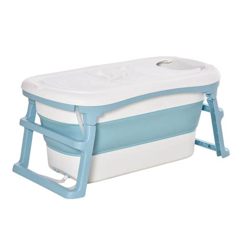 Homcom Foldable Bathtub Kids Bath Tub With Lid Large Freestanding ...