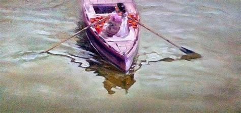 "Reflection 4": Violet Oil Painting (24x12) by Uday Farat – ArtZolo.com