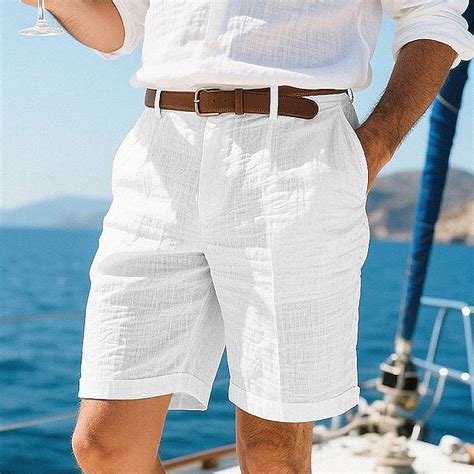 Homens Calção Shorts de linho Shorts de verão Shorts de praia Bolsos ...
