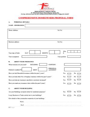 Fillable Online COMPREHENSIVE HOMEOWNERS PROPOSAL FORM Fax Email Print ...
