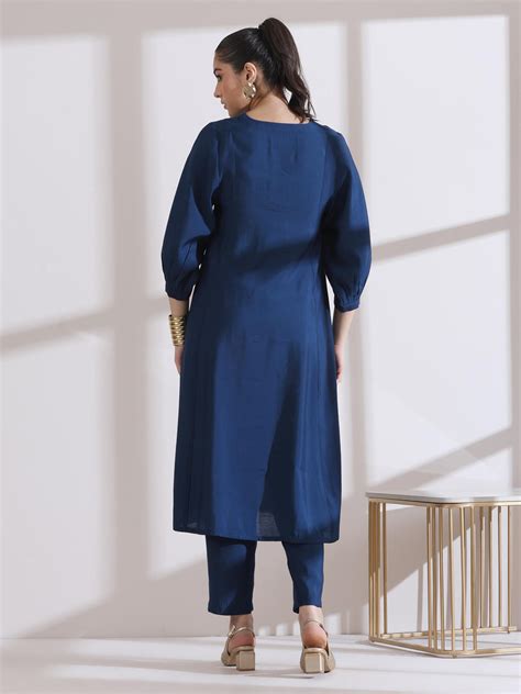 Buy 2 Pc Set - Airskin Navy Blue Kurta With Girl Embroidery With Pants ...