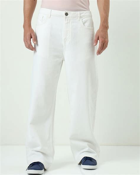 Buy Men's White Super Baggy Fit Mid-Rise Jeans Online at Bewakoof