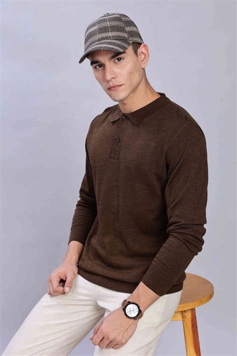 Brown Micro-structured knitted polo – TIMELUXE