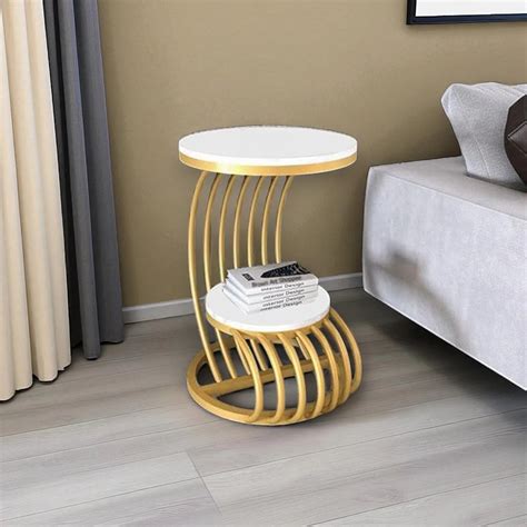 Shop Nismaaya Accent Simple Modern Small Round Bedside Table In Gold ...