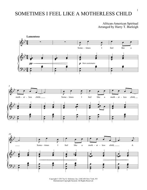 Sometimes I Feel Like A Motherless Child von Harry T. Burleigh Noten zum Klavier & Gesang bei ...
