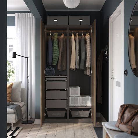 PAX / TONSTAD wardrobe combination, dark grey/brown stained oak veneer ...