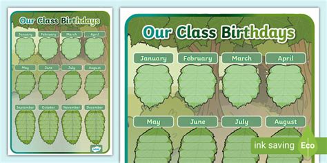 Leaf-Themed Birthday Chart Display Poster - KS1 - Twinkl