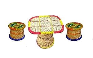 SPHINX Assorted Colored Cane Furniture Set of 3 Pcs - 2 Stools + 1 ...
