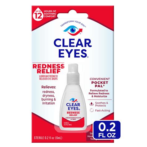 Clear Eyes Redness Eye Relief Lubricant Eye Drops, Pocket Pal, 0.2 fl ...