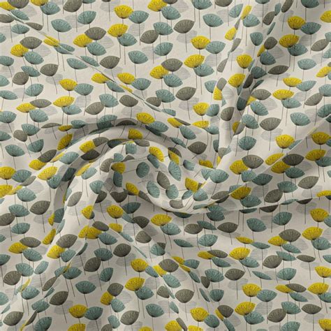 Digital Printed Muslin Fabric - Yellow & Grey Floral Print - Unstitched ...