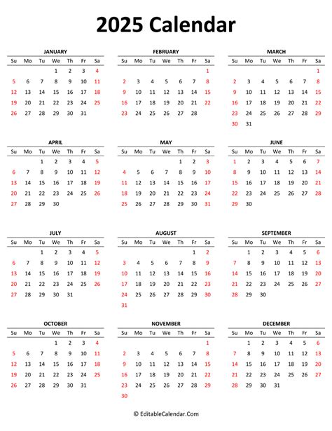 2025年エクセル無料カレンダー（年間：日曜始まり） - イラストストック