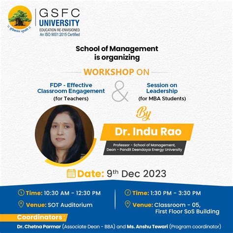 Workshop on FDP and Leadership | GSFC University, Vadodara