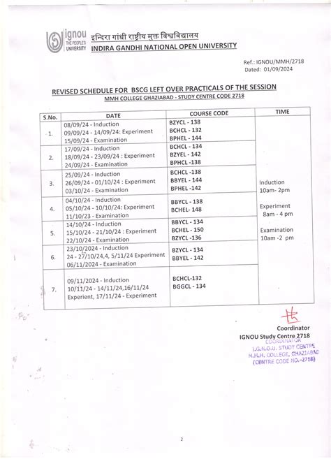IGNOU-RC-Noida - Student Corner - Counselling Schedule