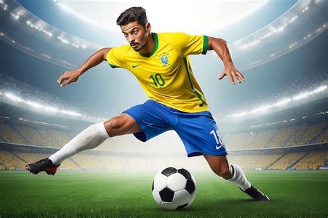 Football soccer player in action recive the ball use of yellow and blue ...