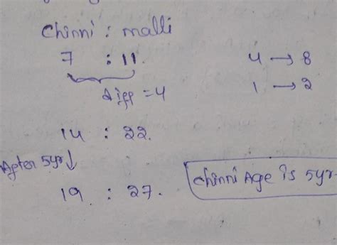 The ratio of present ages of chinni and malli is 7 : 11 the difference ...