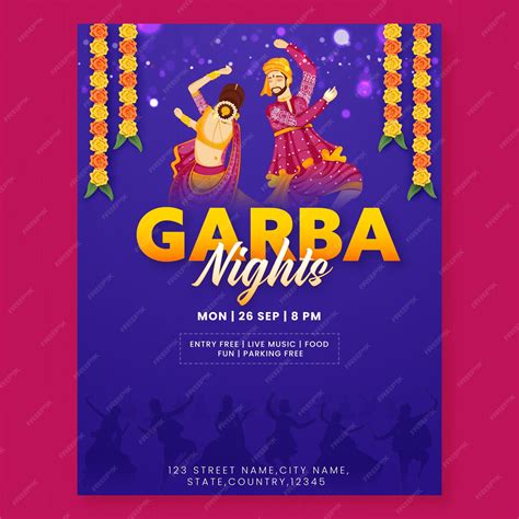 Garba night party invitation card with indian young couple dancing ...