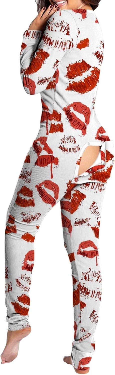 Buy Women Onesie Pajamas, Functional Button Flap Sexy Red Lips One ...