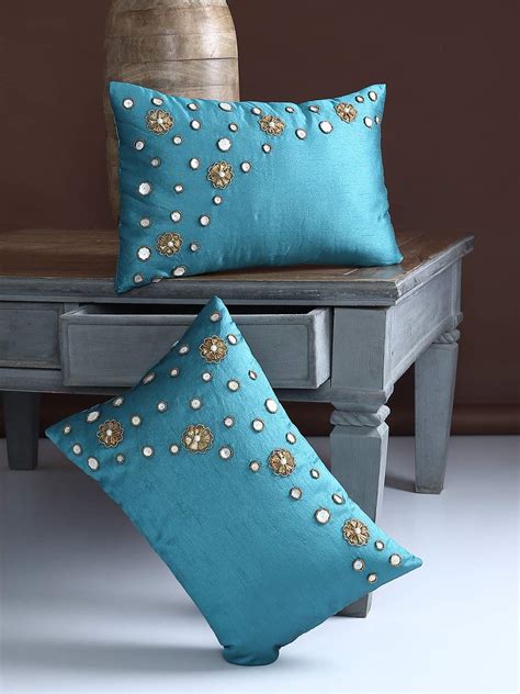 Buy Alina Decor Rectangle polyester Cushion Covers , Teal -Set of 2 ...