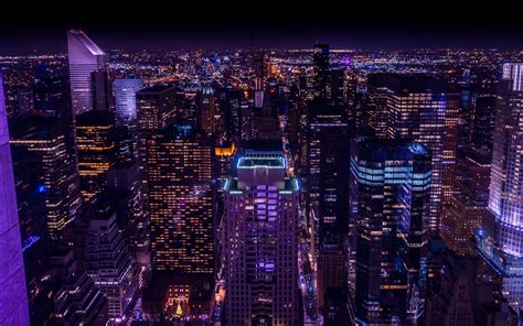 Download wallpaper 3840x2400 skyscrapers, lights, aerial view, city ...