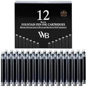 Wordsworth & Black 12 Pack Fountain Pen Ink Refills - Set of 12 Black ...