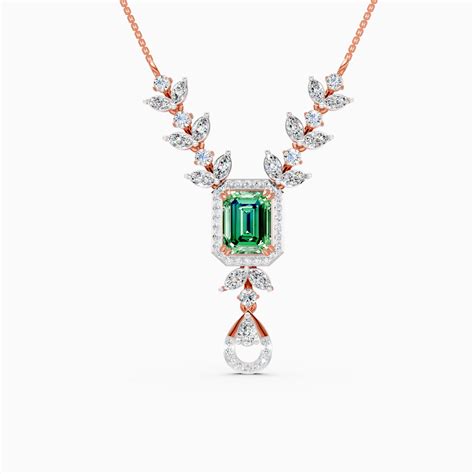 Emerald Cut Green Gemstone & Lab Diamond Vine Necklace | Ayaani