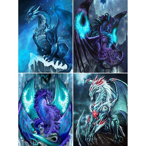 4 Pack 5D Full Drill Dragon Diamond Painting Kit, UNIME DIY Diamond ...
