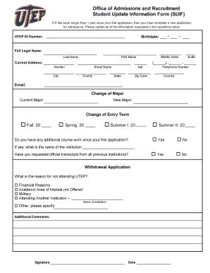 Fillable Online utep student update Fax Email Print - pdfFiller
