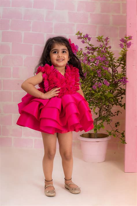 Hot Pink Ruched Ruffle Dress – Lil Angels