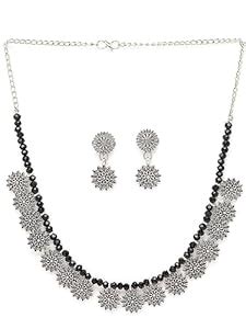 Sukkhi Trendy Oxidised Silver Plated Floral Shaped Collar Bone Necklace ...