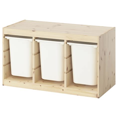 TROFAST storage combination with boxes, light white stained pine/white ...