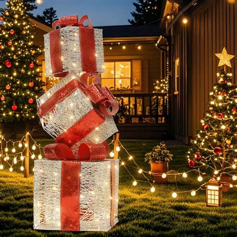 Amazon.com: 3pcs Stacked Christmas Lighted Gift Boxes Outdoor,Light up ...