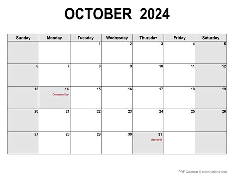 Oct 2024 Calendar With Holidays - Preschool Calendar Printable