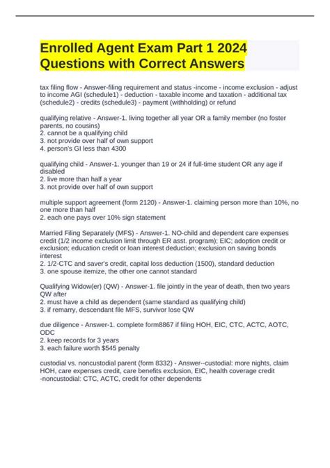 Enrolled Agent Exam Part 1 2024 Questions with Correct Answers - EA ...