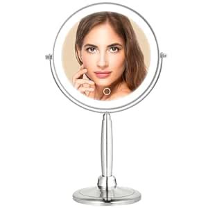 MIRRORMORE 9" Large Lighted Makeup Mirror with 3 Color LED Dimmable ...