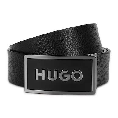 Buy Men Black Textured Leather Belt With Silver Branding Plaque Buckle ...