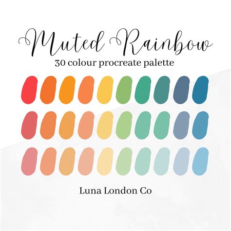 Muted Rainbow 30 Swatches Procreate Colour Palette, Calm Muted Rainbow ...